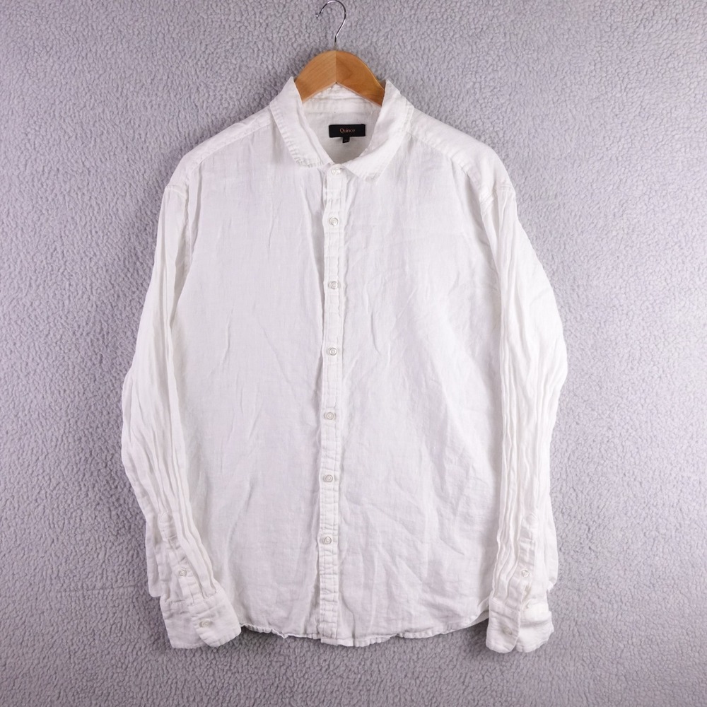 Quince Mens XL White 100% European Flax Linen Long Sleeve Button Up Shirt